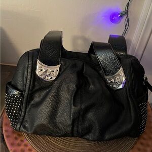 Kathy Van Zeeland Studded Black Leather Handbag